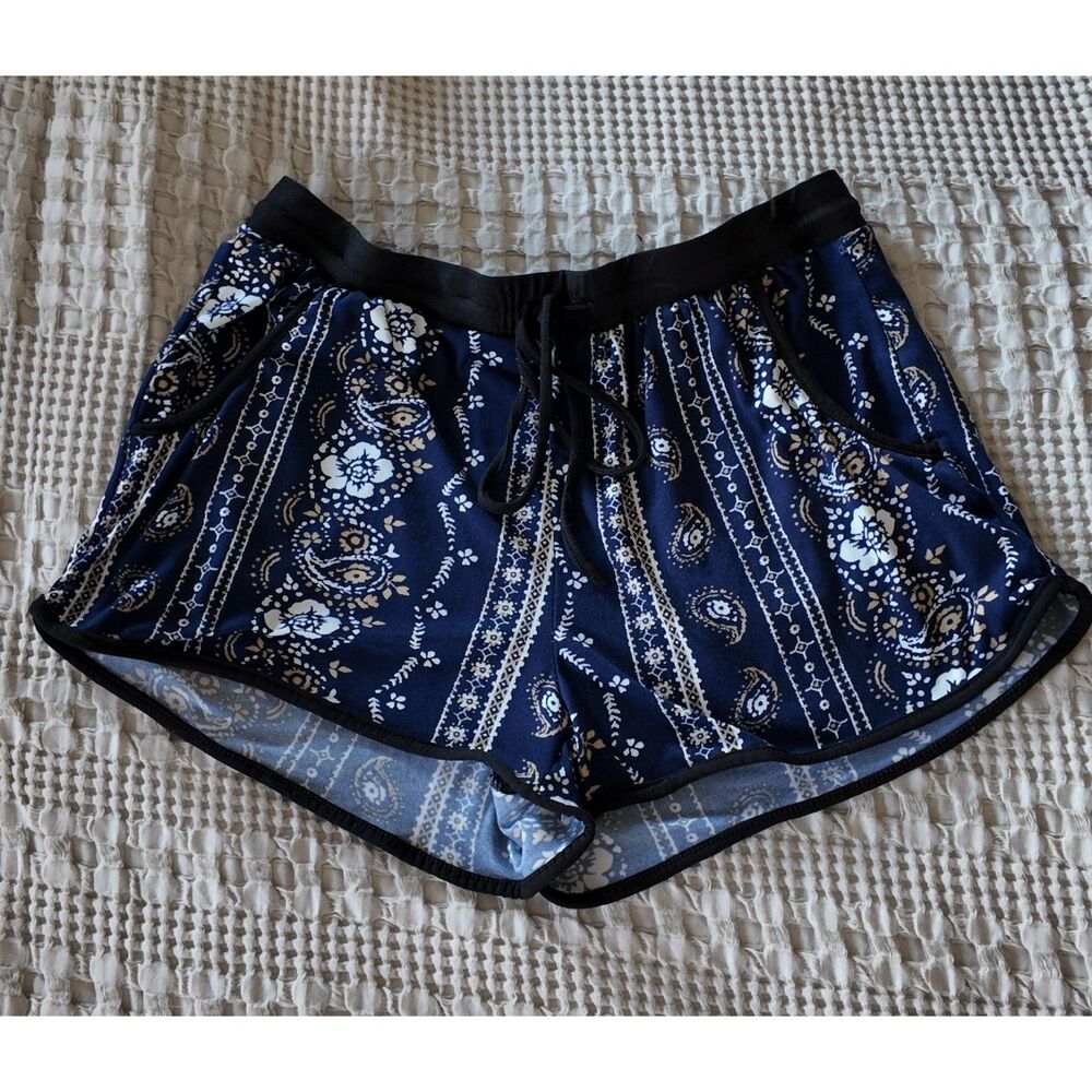 Eye Candy Blue Paisley Dolphin Shorts Size Medium Drawstring Soft